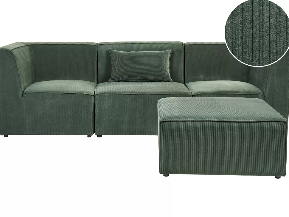 Clearance Beliani 3 Seater Modular Jumbo Cord Sofa With Ottoman Dark Green Lemvig