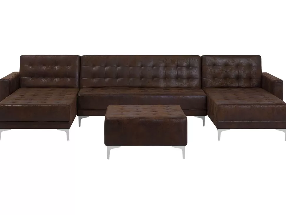 Cheap Beliani 5 Seater U-Shaped Modular Faux Leather Sofa With Ottoman Brown Aberdeen