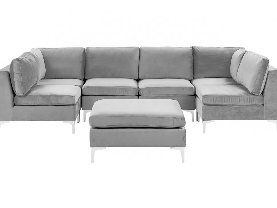 Cheap Beliani 6 Seater U-Shaped Modular Velvet Sofa With Ottoman Grey Evja