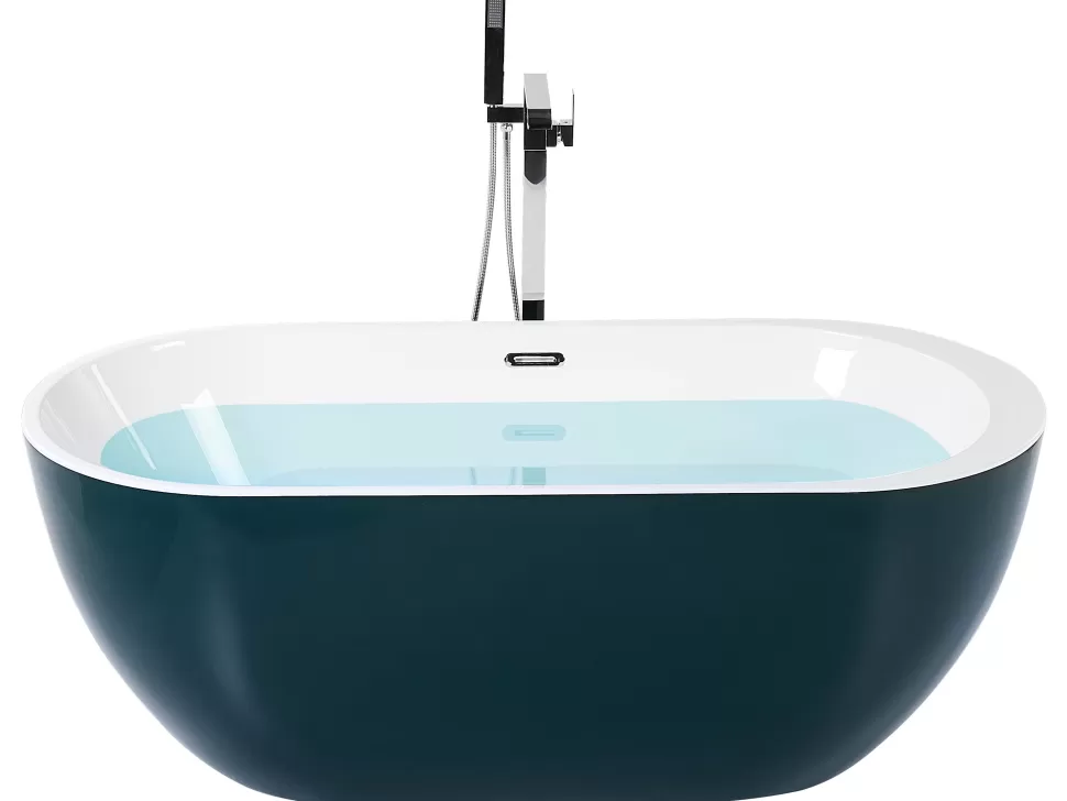 Clearance Beliani Badewanne Freistehend Blaugrun Oval 170 X 80 Cm Nevis