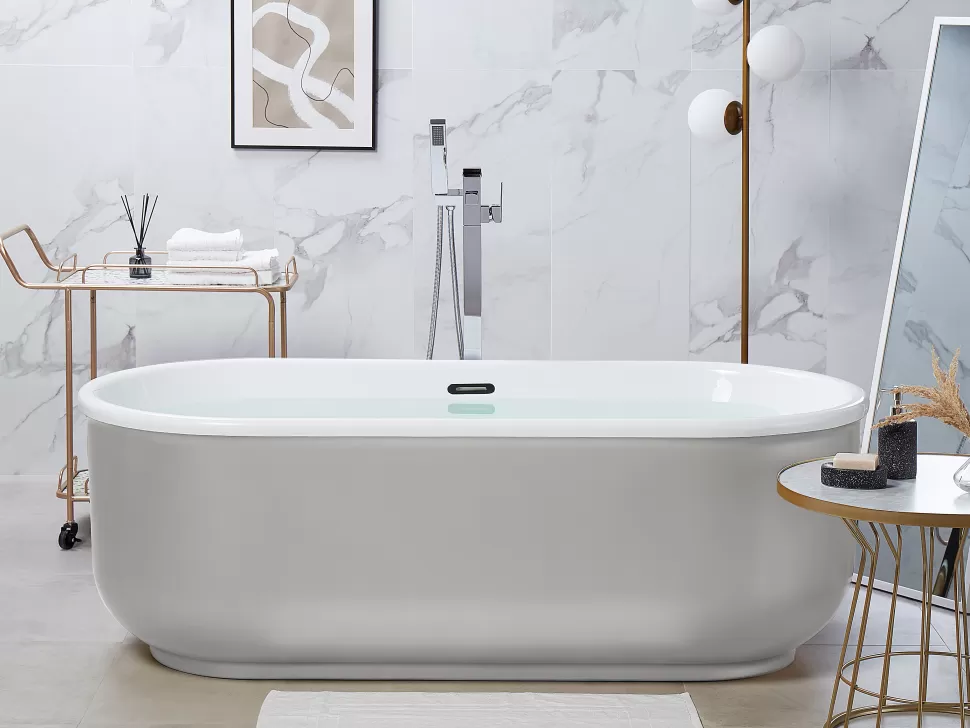Discount Beliani Badewanne Freistehend Silber Oval 170 X 80 Cm Pinel