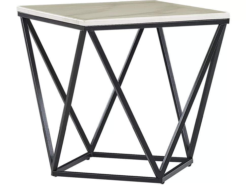 Clearance Beliani Beistelltisch Marmor Optik Beige / Schwarz Quadratisch 50 X 50 Cm Malibu