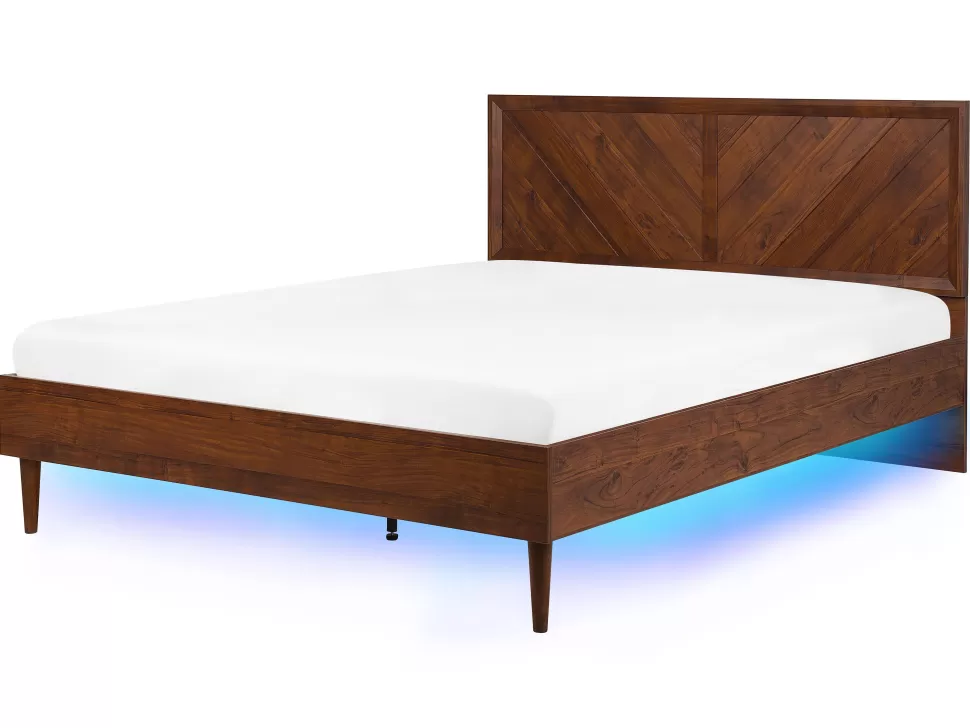 Betten>Beliani Bett Dunkler Holzfarbton 160 X 200 Cm Mit Led-Beleuchtung Bunt Mialet