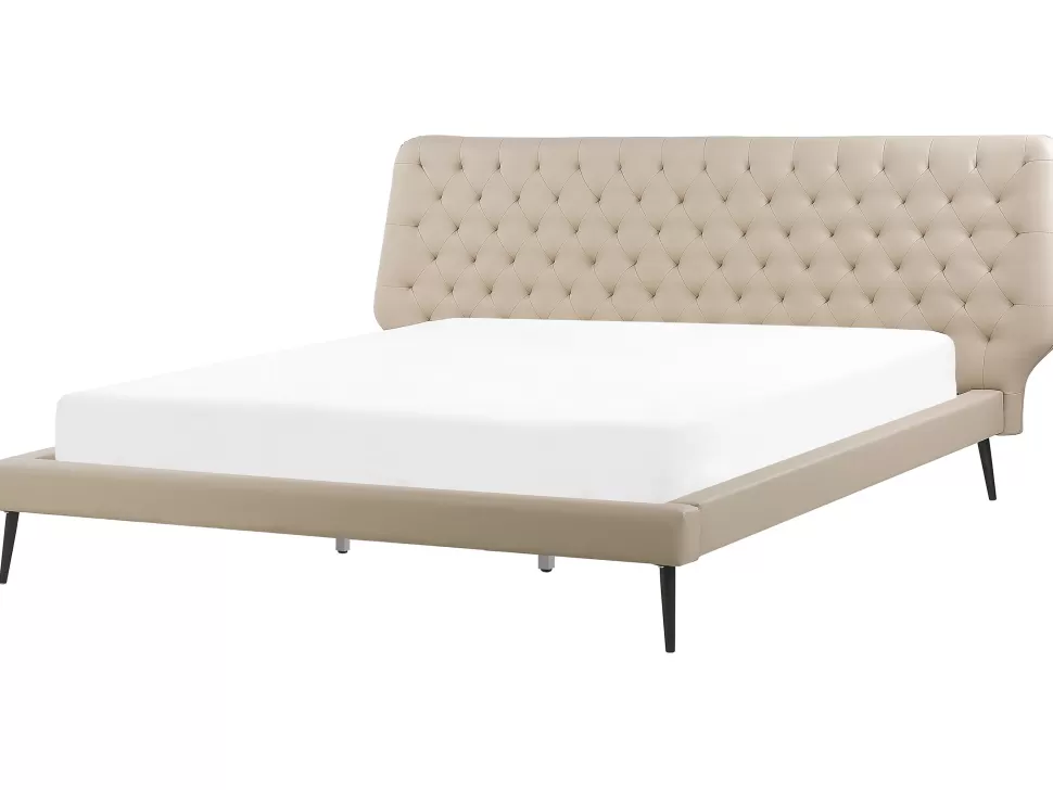 Online Beliani Bett Kunstleder Beige Lattenrost 180 X 200 Cm Essonne