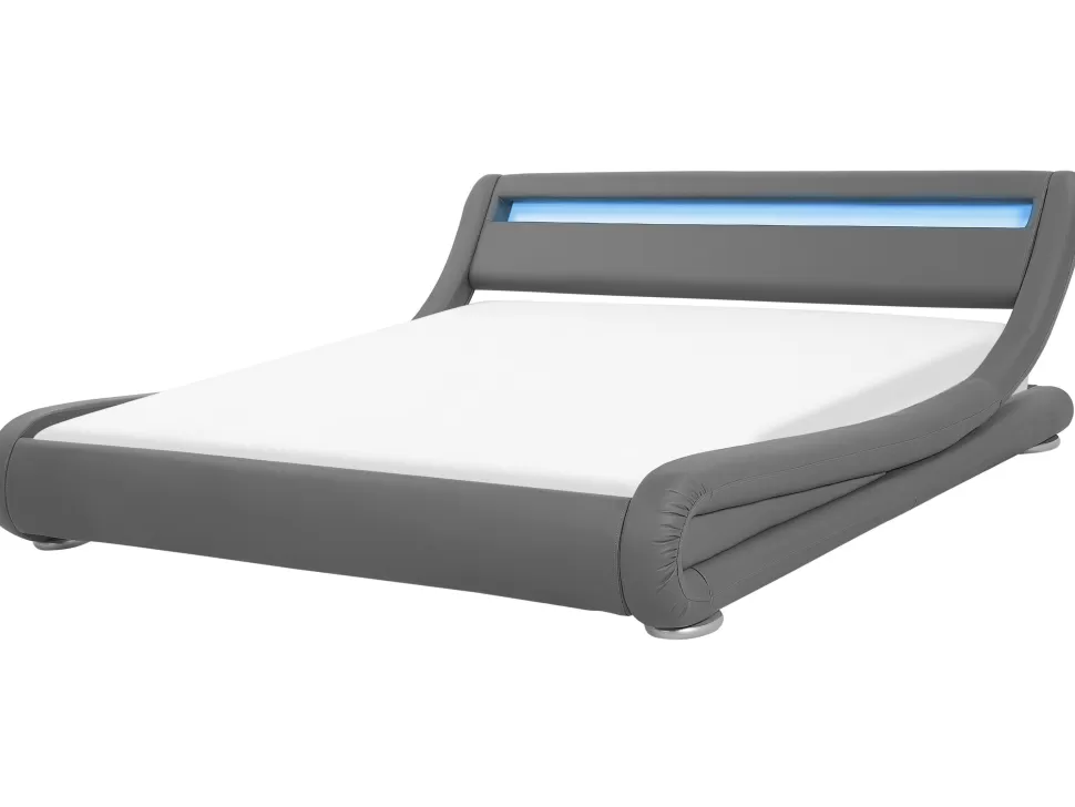 Betten>Beliani Bett Kunstleder Grau 180 X 200 Cm Mit Led-Beleuchtung Avignon