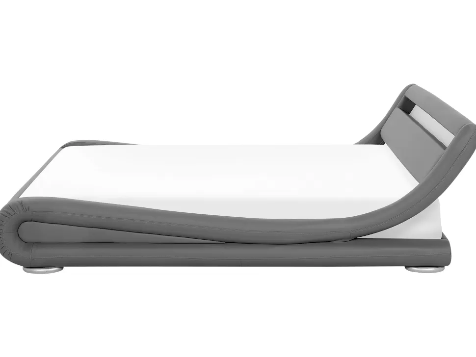 Betten>Beliani Bett Kunstleder Grau 180 X 200 Cm Mit Led-Beleuchtung Avignon