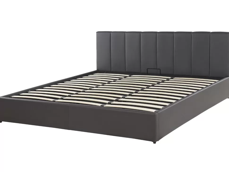 Betten>Beliani Bett Kunstleder Grau Mit Bettkasten Hochklappbar 180 X 200 Cm Dreux
