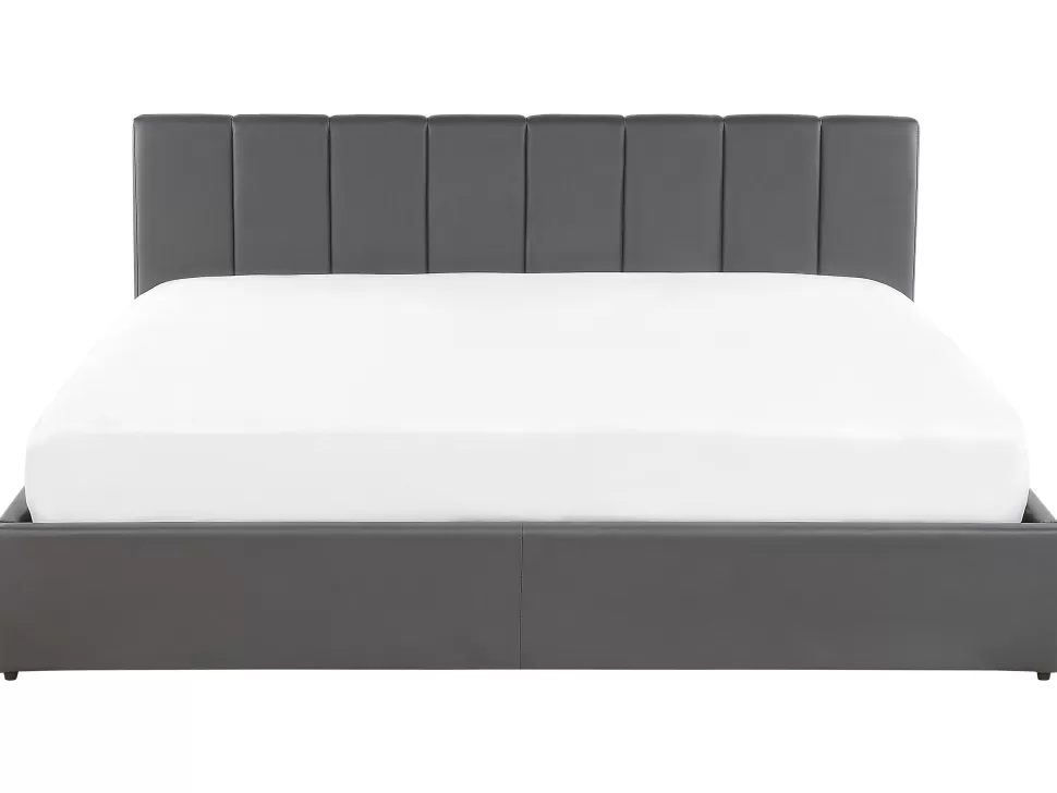 Betten>Beliani Bett Kunstleder Grau Mit Bettkasten Hochklappbar 180 X 200 Cm Dreux