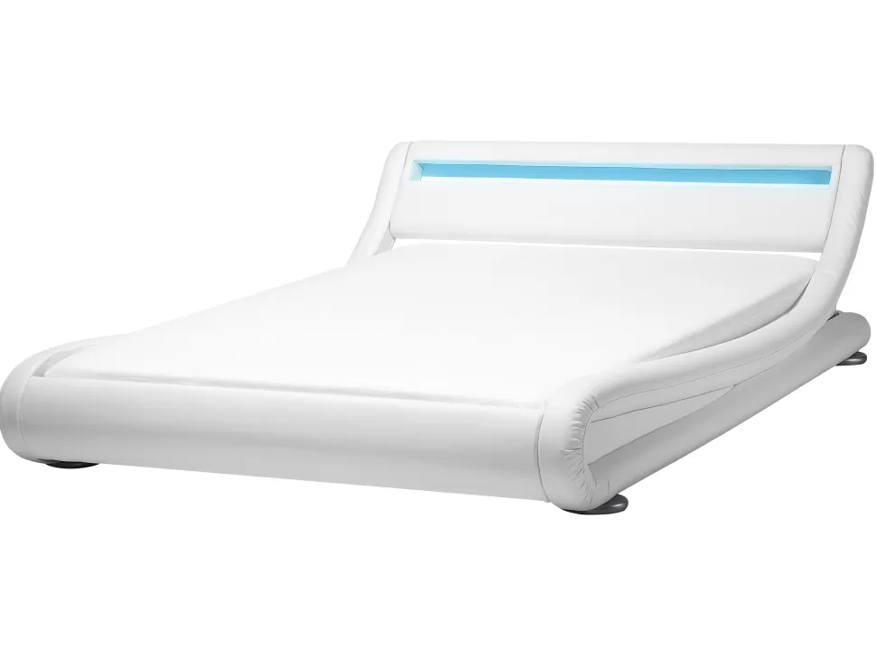 Betten>Beliani Bett Kunstleder Weis 160 X 200 Cm Mit Led-Beleuchtung Avignon