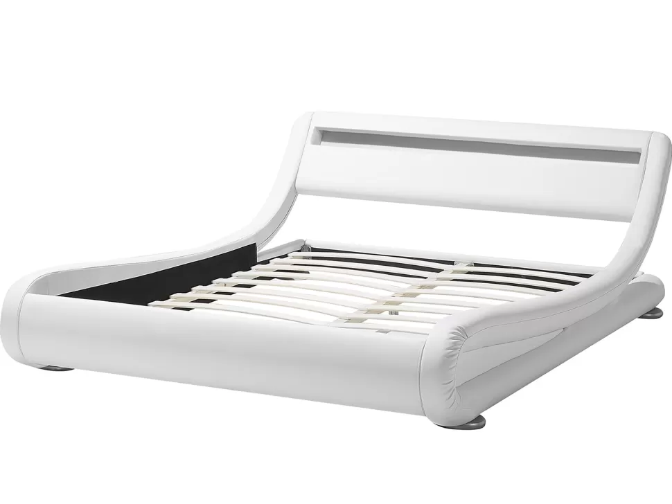 Betten>Beliani Bett Kunstleder Weis 160 X 200 Cm Mit Led-Beleuchtung Avignon