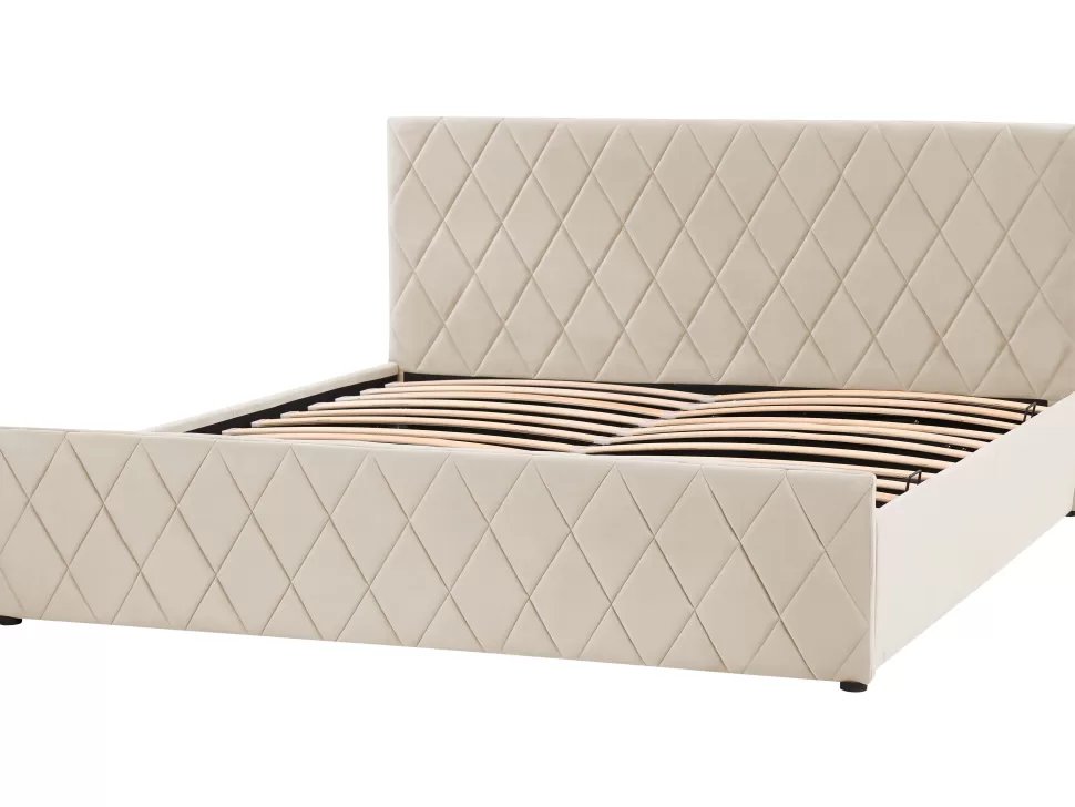 Betten>Beliani Bett Samtstoff Beige Lattenrost Bettkasten Hochklappbar 180 X 200 Cm Rochefort