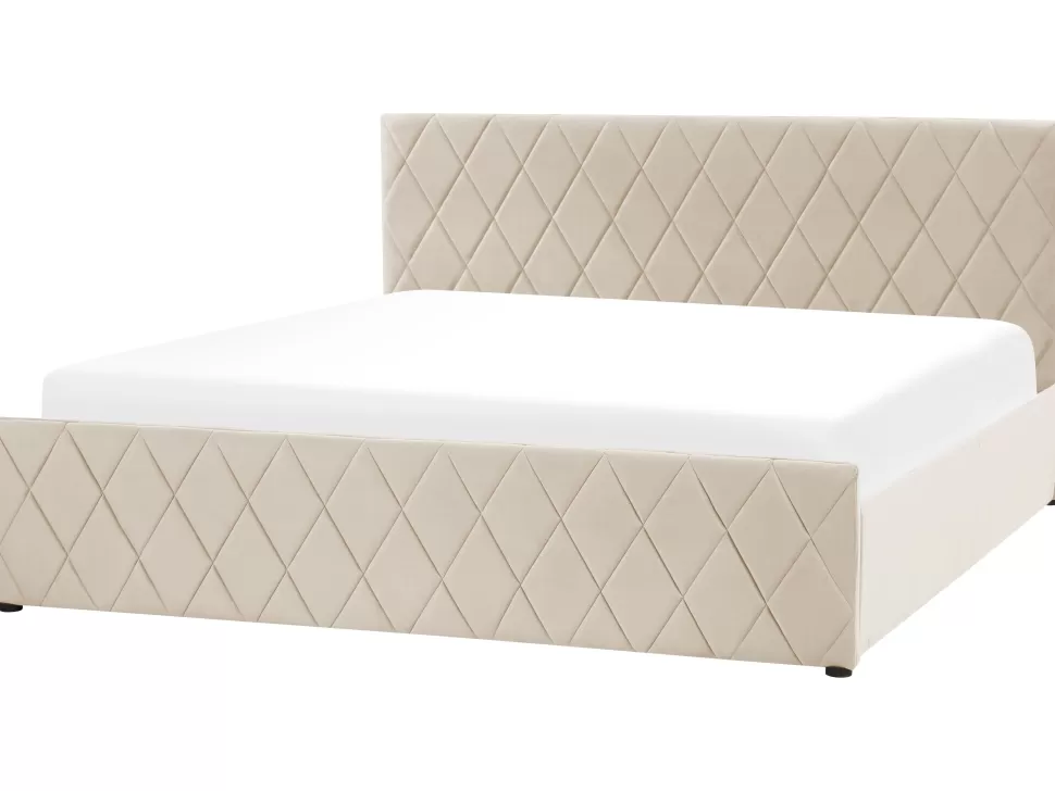 Betten>Beliani Bett Samtstoff Beige Lattenrost Bettkasten Hochklappbar 180 X 200 Cm Rochefort