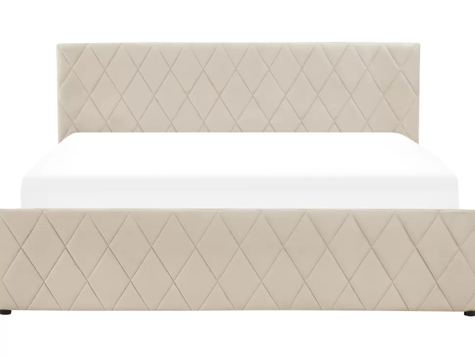 Betten>Beliani Bett Samtstoff Beige Lattenrost Bettkasten Hochklappbar 180 X 200 Cm Rochefort