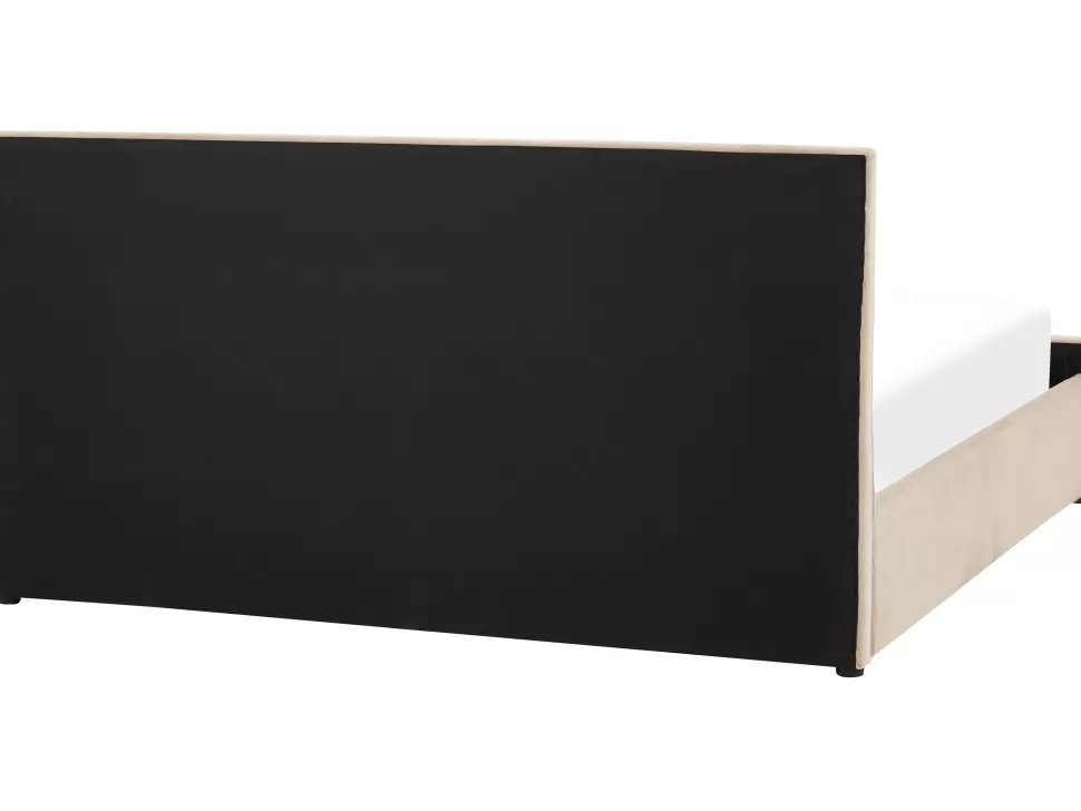 Betten>Beliani Bett Samtstoff Beige Lattenrost Bettkasten Hochklappbar 180 X 200 Cm Rochefort