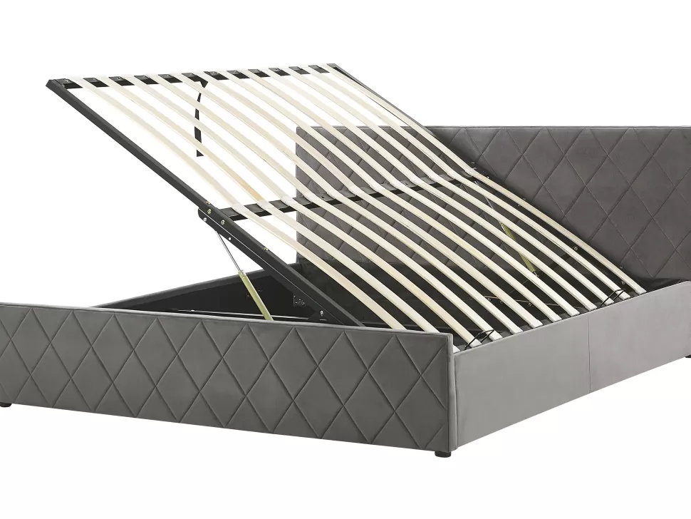 Betten>Beliani Bett Samtstoff Grau Lattenrost Bettkasten Hochklappbar 180 X 200 Cm Rochefort