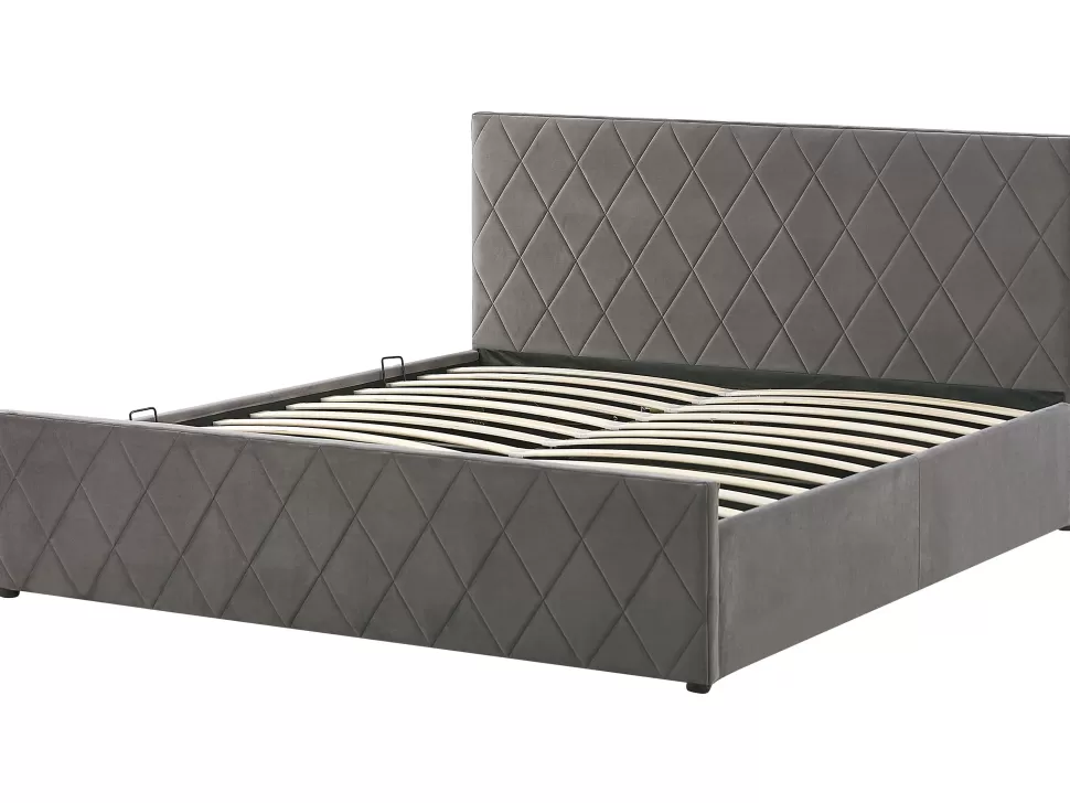 Betten>Beliani Bett Samtstoff Grau Lattenrost Bettkasten Hochklappbar 180 X 200 Cm Rochefort