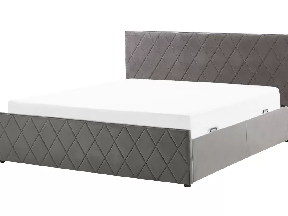 Betten>Beliani Bett Samtstoff Grau Lattenrost Bettkasten Hochklappbar 180 X 200 Cm Rochefort