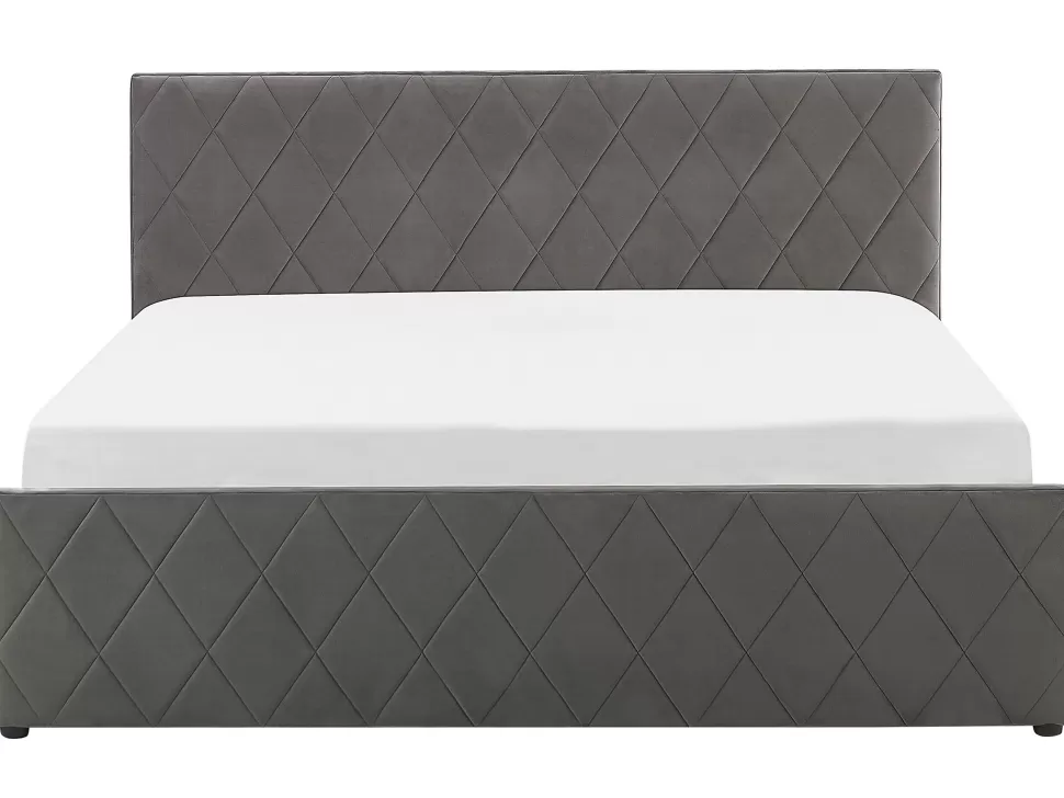 Betten>Beliani Bett Samtstoff Grau Lattenrost Bettkasten Hochklappbar 180 X 200 Cm Rochefort