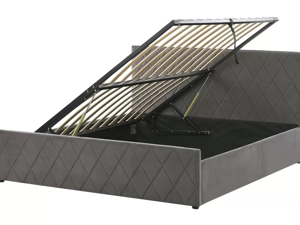 Betten>Beliani Bett Samtstoff Grau Lattenrost Bettkasten Hochklappbar 180 X 200 Cm Rochefort