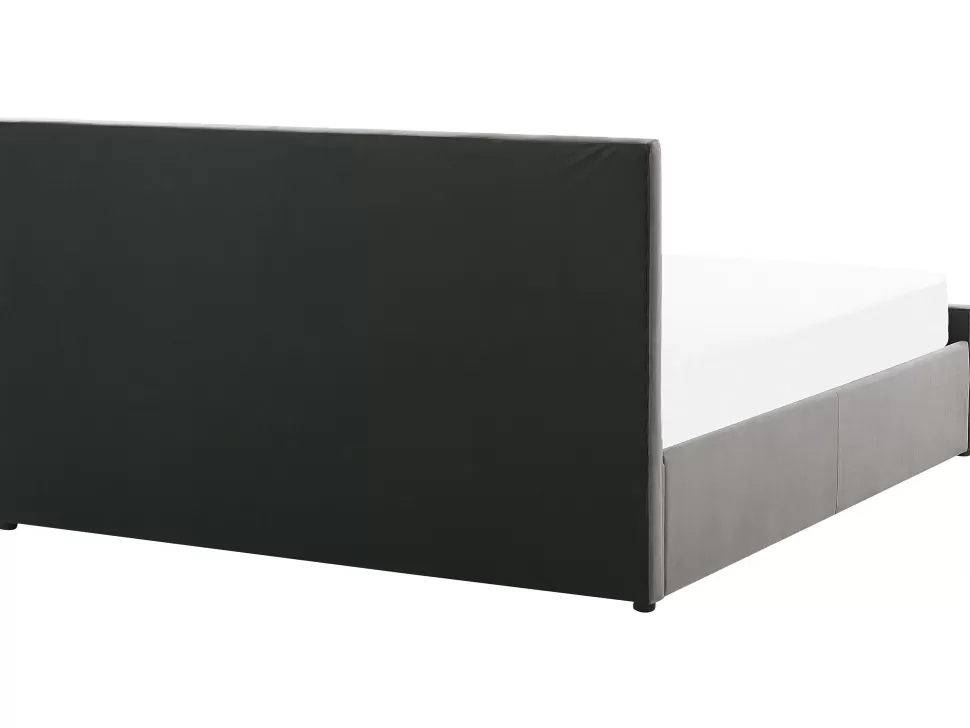 Betten>Beliani Bett Samtstoff Grau Lattenrost Bettkasten Hochklappbar 180 X 200 Cm Rochefort