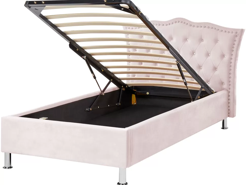 Clearance Beliani Bett Samtstoff Pastellrosa Mit Bettkasten Hochklappbar 90 X 200 Cm Metz