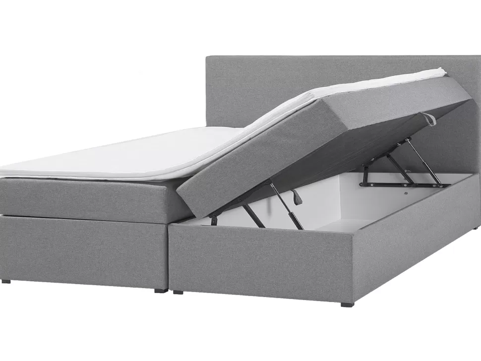 Betten>Beliani Boxspringbett Grau Mit Bettkasten Hochklappbar 180 X 200 Cm Senator