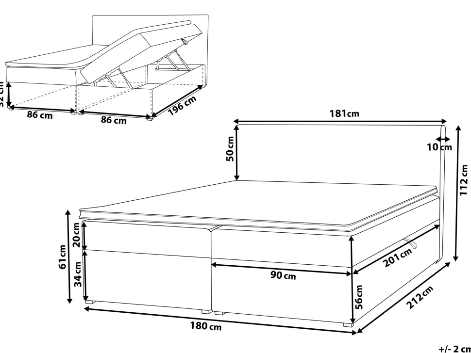 Betten>Beliani Boxspringbett Grau Mit Bettkasten Hochklappbar 180 X 200 Cm Senator