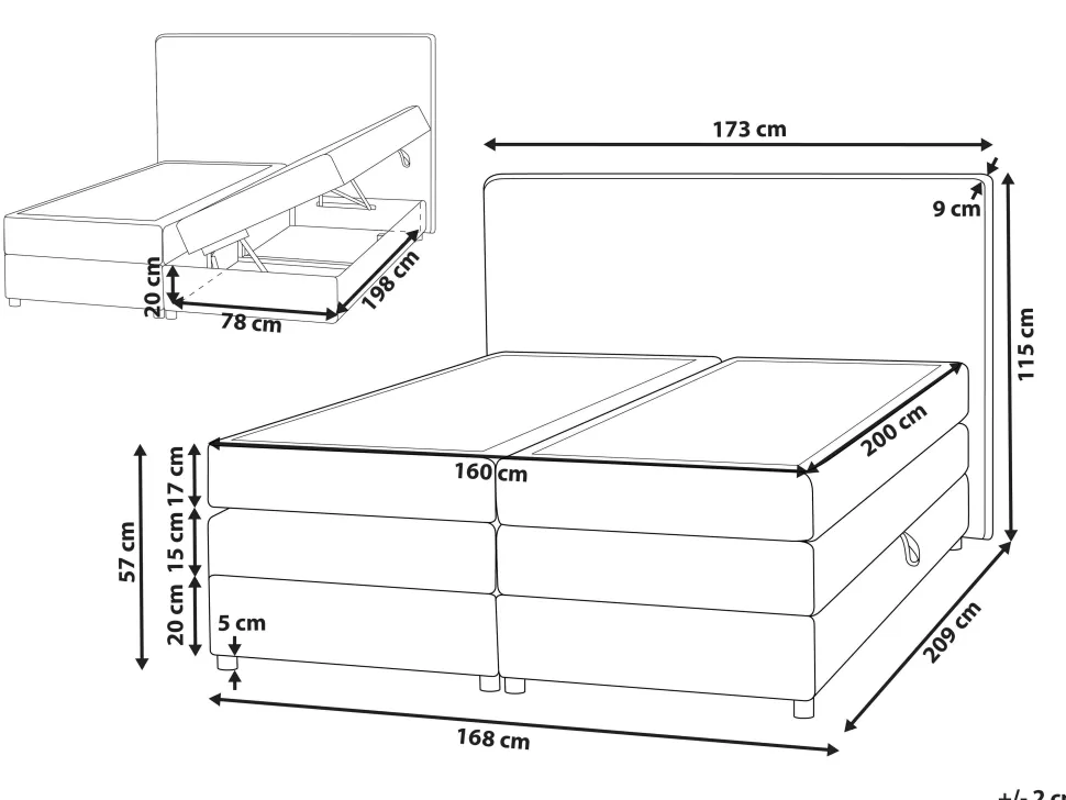Betten>Beliani Boxspringbett Polsterbezug Hellgrau Mit Bettkasten Hochklappbar 160 X 200 Cm Minister