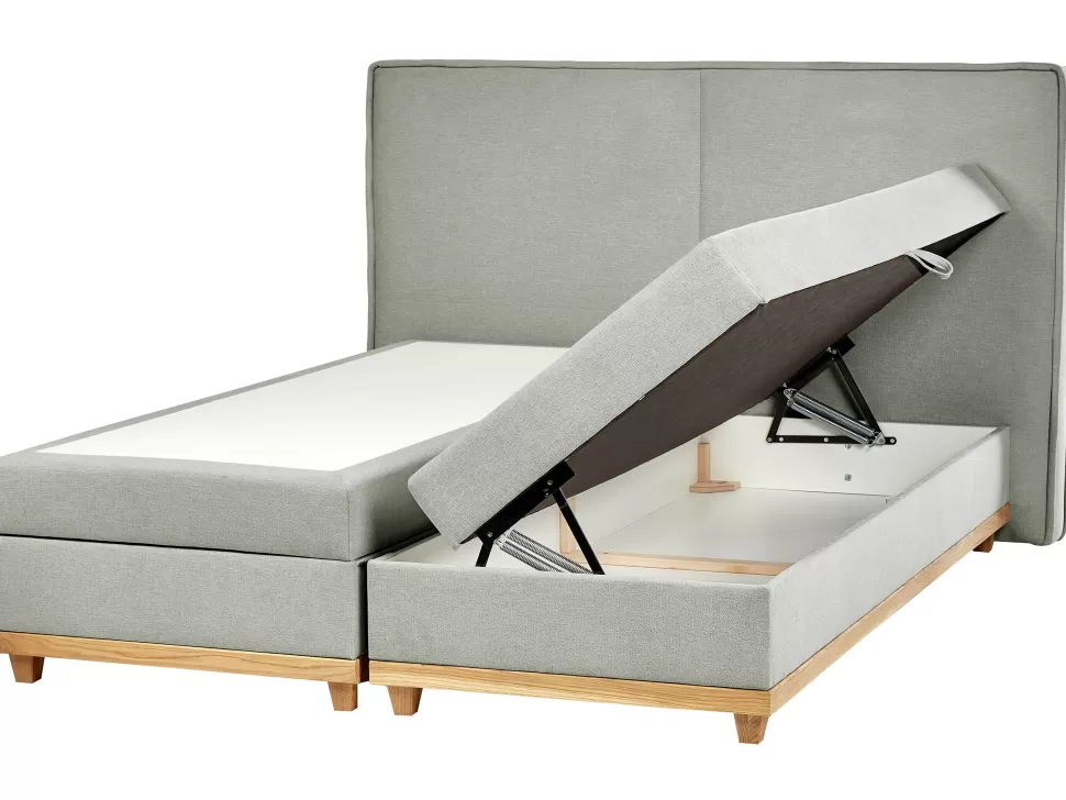 Betten>Beliani Boxspringbett Polsterbezug Hellgrau Mit Bettkasten Hochklappbar 180 X 200 Cm Dynasty