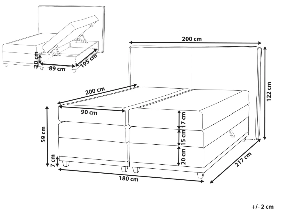 Betten>Beliani Boxspringbett Polsterbezug Hellgrau Mit Bettkasten Hochklappbar 180 X 200 Cm Dynasty