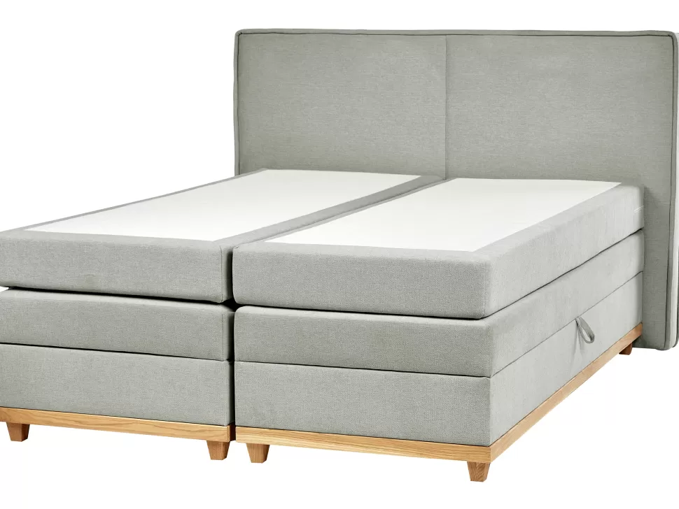 Betten>Beliani Boxspringbett Polsterbezug Hellgrau Mit Bettkasten Hochklappbar 180 X 200 Cm Dynasty