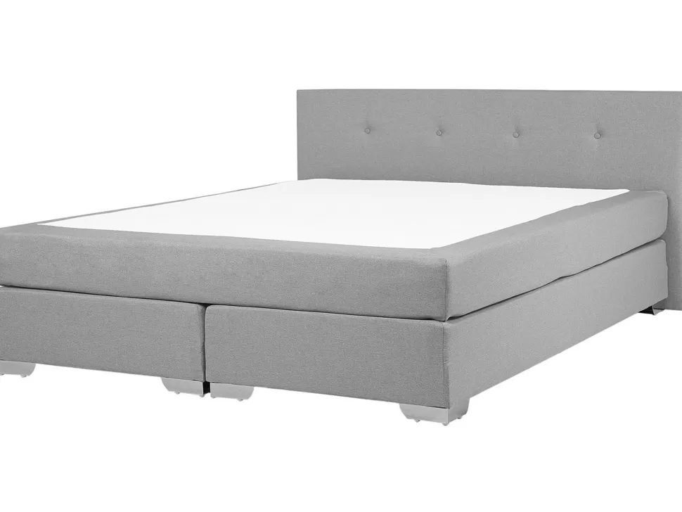 Online Beliani Boxspringbett Polsterbezug Leinenoptik Hellgrau 180 X 200 Cm Consul
