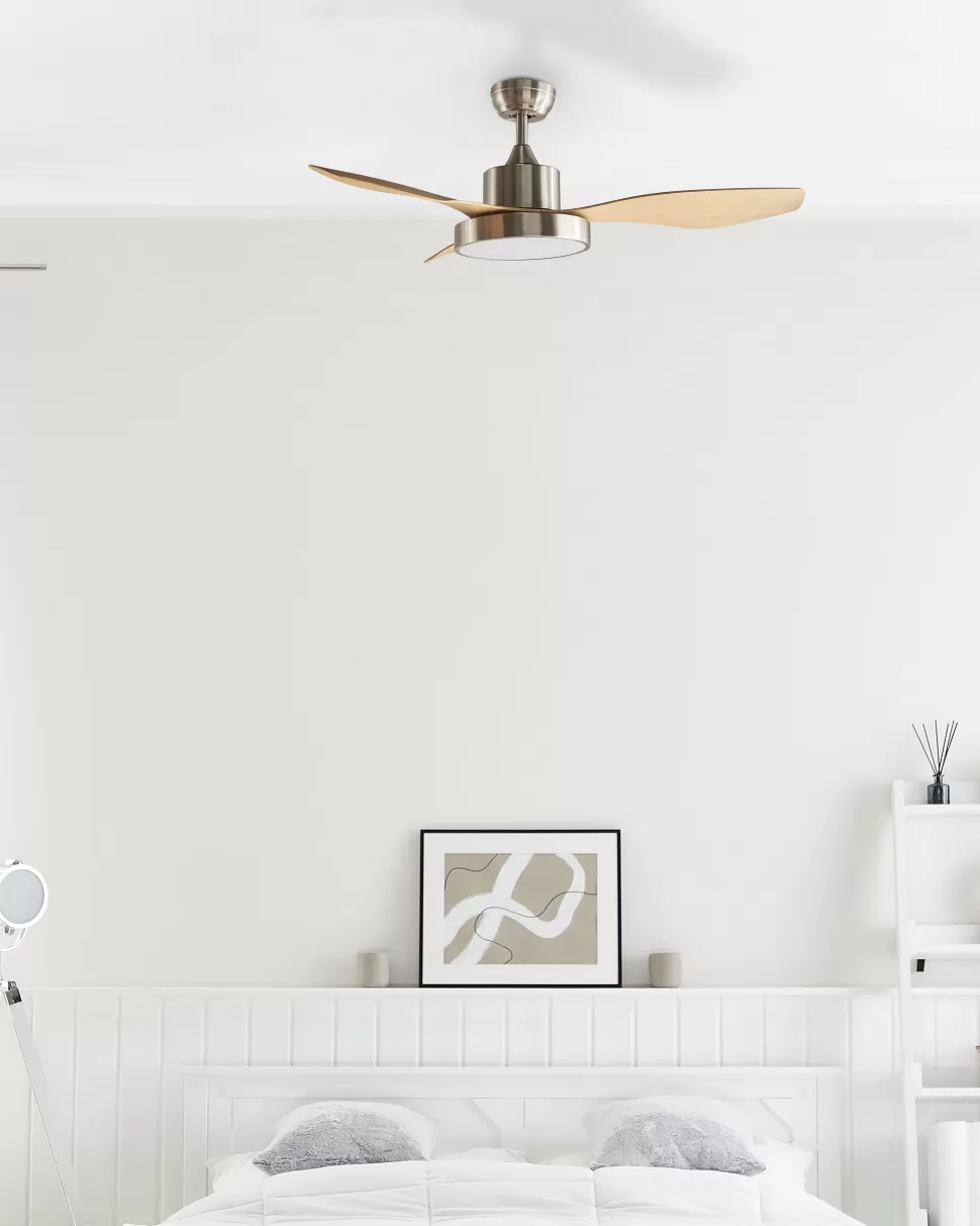 Flash Sale Beliani Deckenventilator Mit Licht Silber / Heller Holzfarbton Banderas