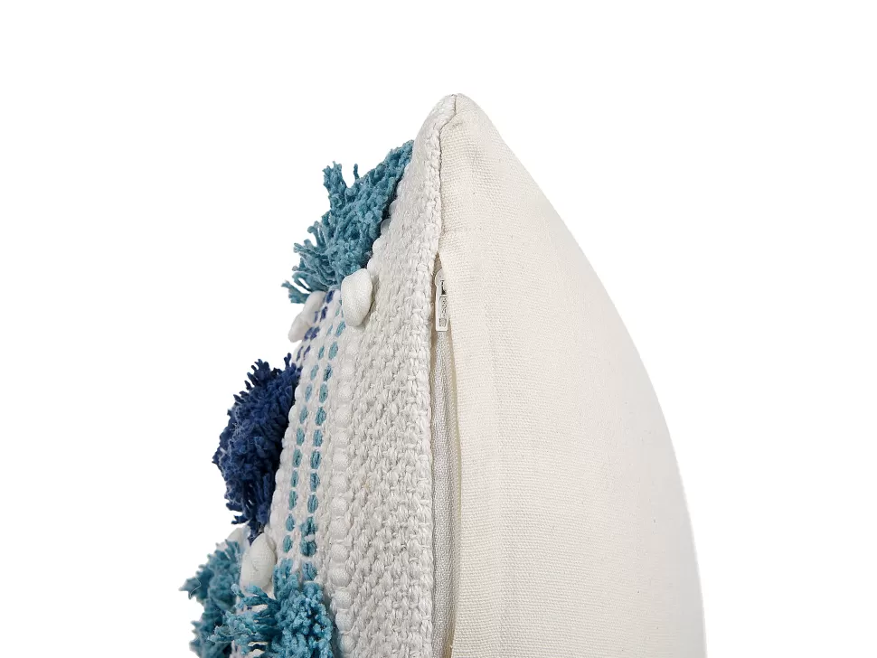 Heimtextilien>Beliani Dekokissen Baumwolle Weis/Blau Mit Quasten 45 X 45 Cm 2Er Set Datura