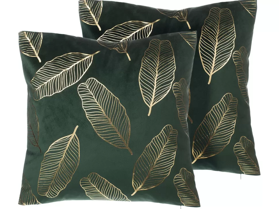 Heimtextilien>Beliani Dekokissen Blatter Samtstoff Dunkelgrun 45 X 45 Cm 2Er Set Freesia