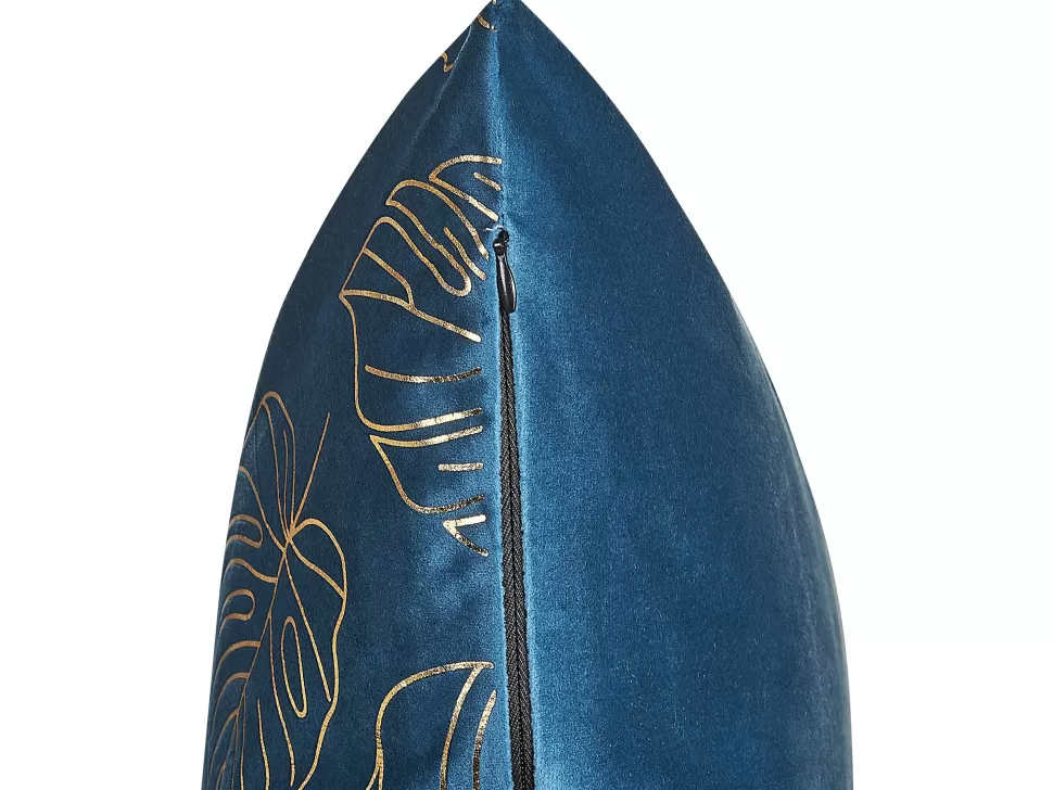 Heimtextilien>Beliani Dekokissen Blattermotiv Samtstoff Blau 45 X 45 Cm 2Er Set Monstera