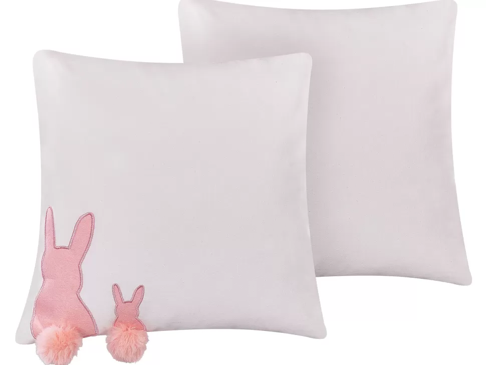 Cheap Beliani Dekokissen Kaninchenmotiv Baumwolle Weis / Rosa 45 X 45 Cm 2Er Set Phlox