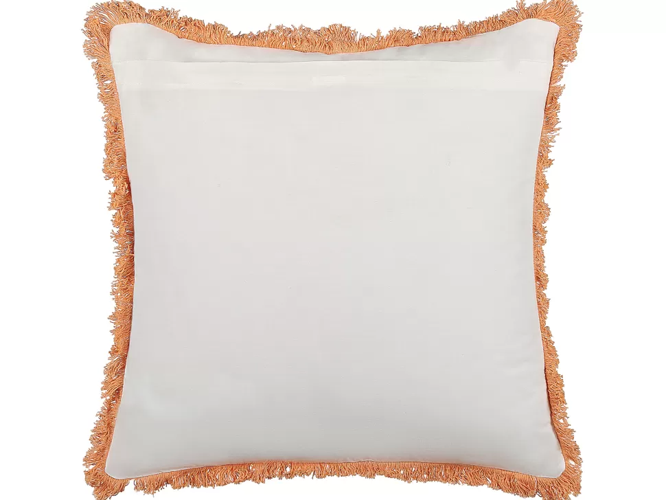 Cheap Beliani Dekokissen Pflanzenmuster Baumwolle Weiss/Orange Mit Fransen 45 X 45 Cm 2Er Set Sativus