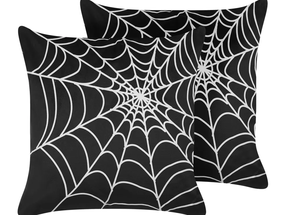 Cheap Beliani Dekokissen Spinnennetz-Muster Samtstoff Schwarz / Weis 45 X 45 Cm 2Er Set Lycoris