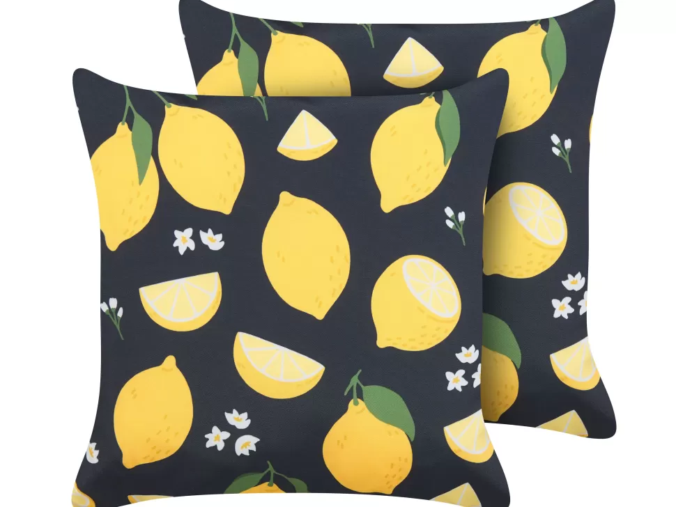 Cheap Beliani Dekokissen Zitronenmuster Schwarz / Gelb 45 X 45 Cm 2Er Set Orchid
