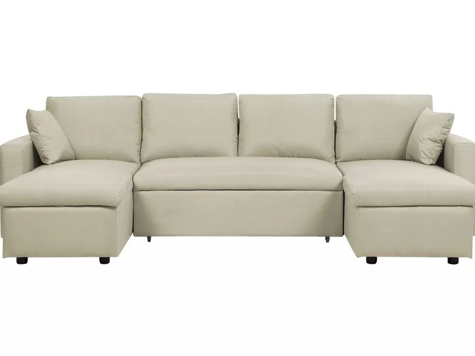 Cheap Beliani Fabric Corner Sofa Bed With Storage Beige Sommen