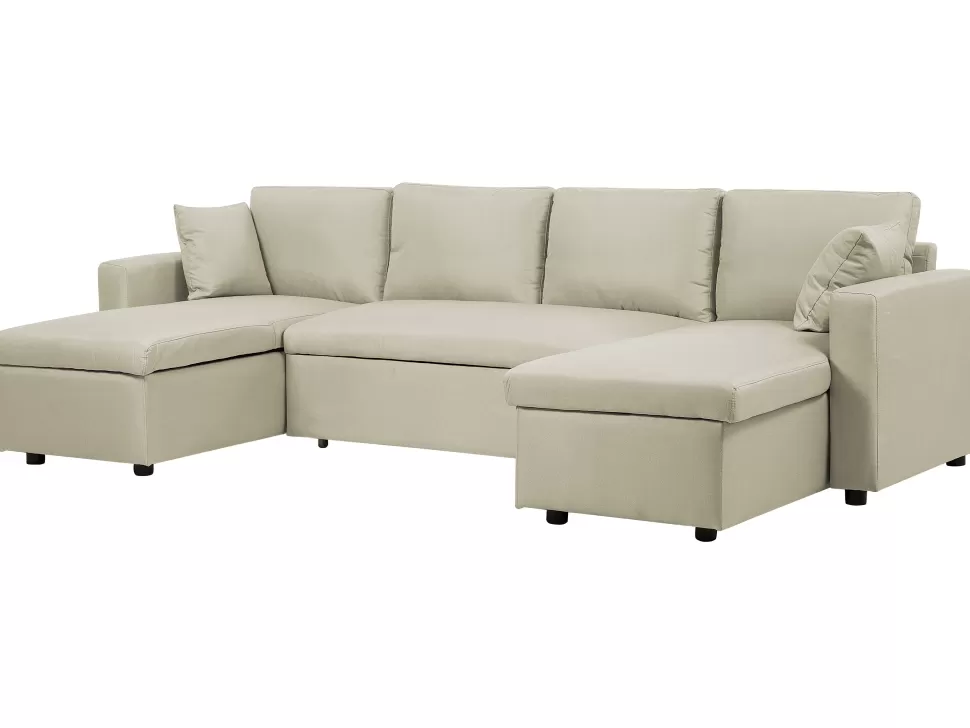 Cheap Beliani Fabric Corner Sofa Bed With Storage Beige Sommen