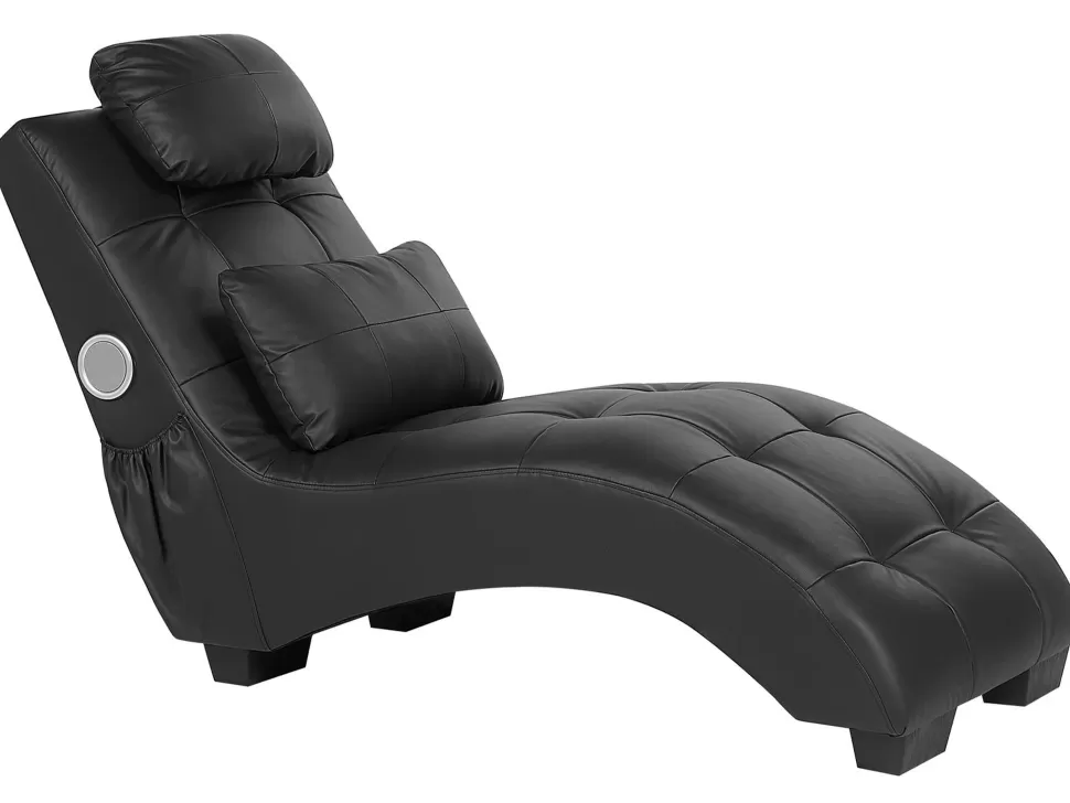 Cheap Beliani Faux Leather Chaise Lounge With Bluetooth Speaker Usb Port Black Simorre
