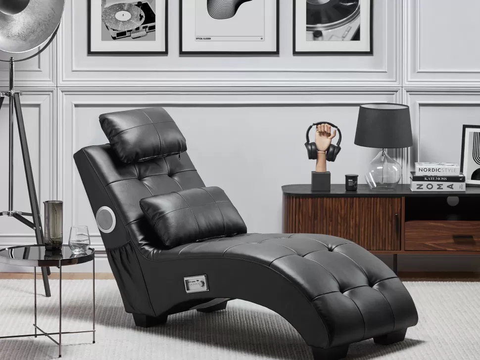 Cheap Beliani Faux Leather Chaise Lounge With Bluetooth Speaker Usb Port Black Simorre