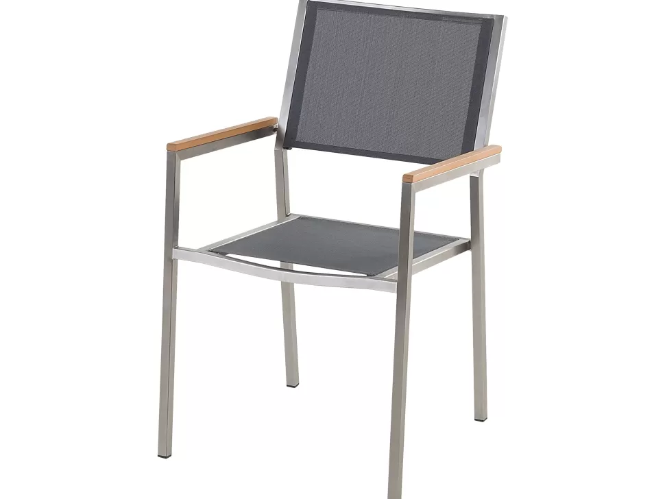 Best Sale Beliani Gartenmöbel Set Granit Grau Poliert 180 X 90 Cm 6-Sitzer Stühle Textilbespannung Grau Grosseto