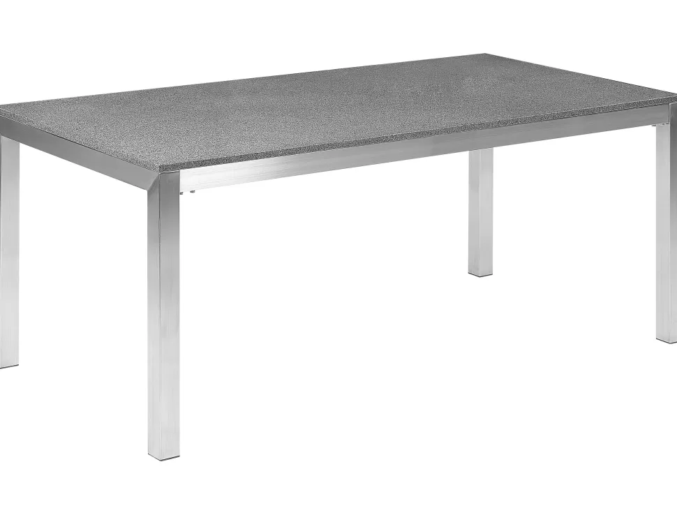 Clearance Beliani Gartenmöbel Set Granit Grau Poliert 180 X 90 Cm 6-Sitzer Stühle Textilbespannung Weis Grosseto