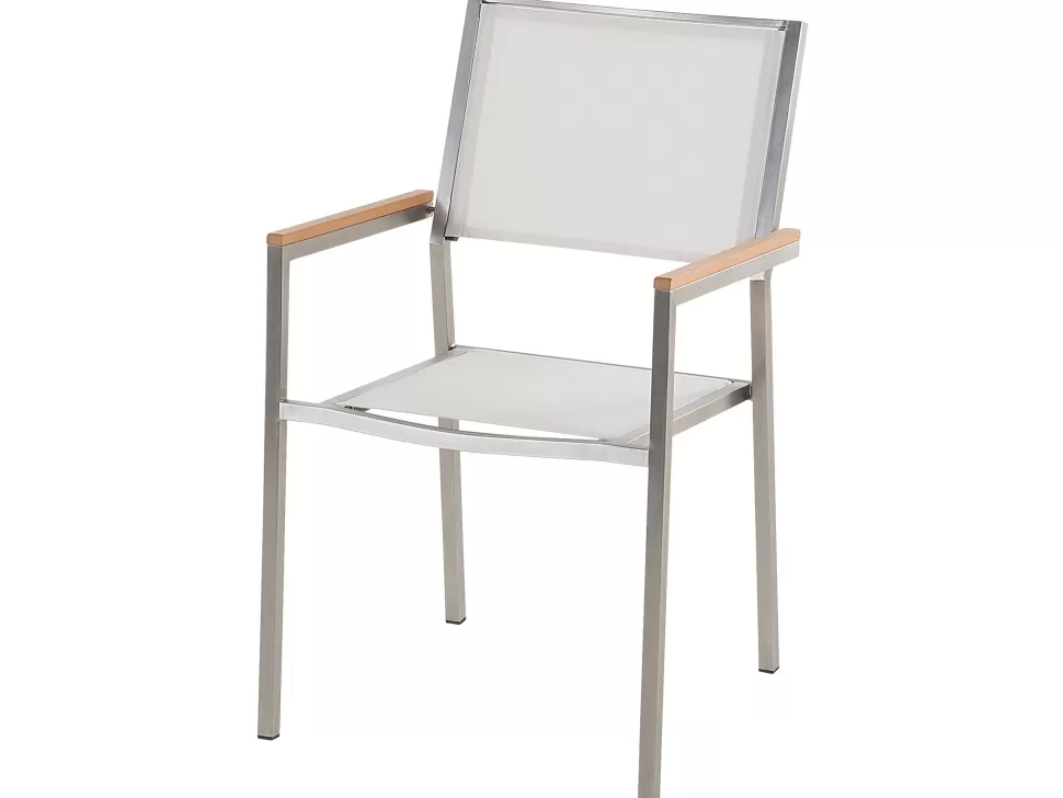 Shop Beliani Gartenmöbel Set Naturstein Schwarz Poliert 220 X 100 Cm 8-Sitzer Stühle Textilbespannung Weis Grosseto