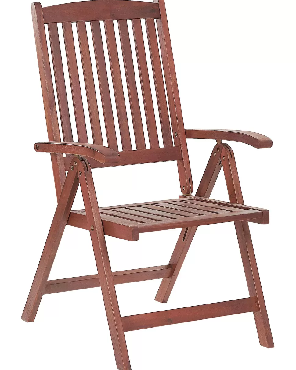 Clearance Beliani Gartenstuhl Akazienholz Dunkelbraun 6Er Set Auflagen Blau Toscana