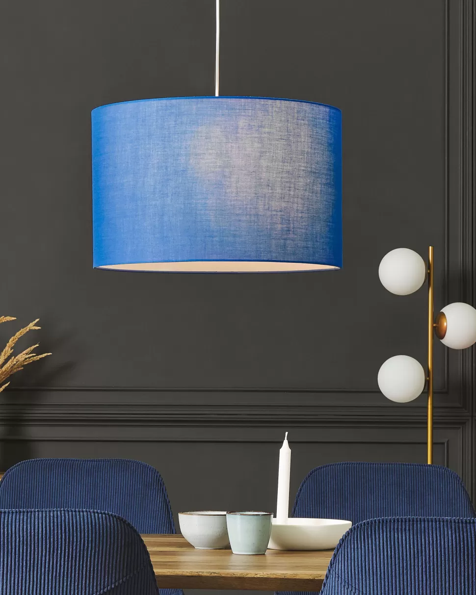 Discount Beliani Hangeleuchte Stoff Blau Trommelform Rund Dulce
