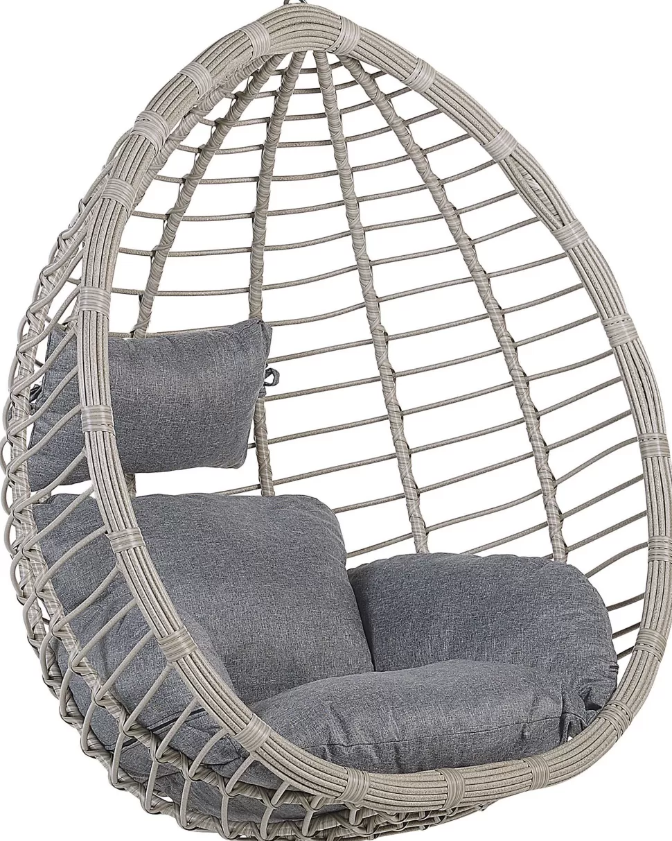 Flash Sale Beliani Hangesessel Rattan Hellgrau O 106 Cm Mit Sitzkissen Tollo